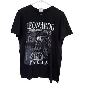 Vintage 90s Leonardo Da Vinci Vitruvian Man Black Shirt